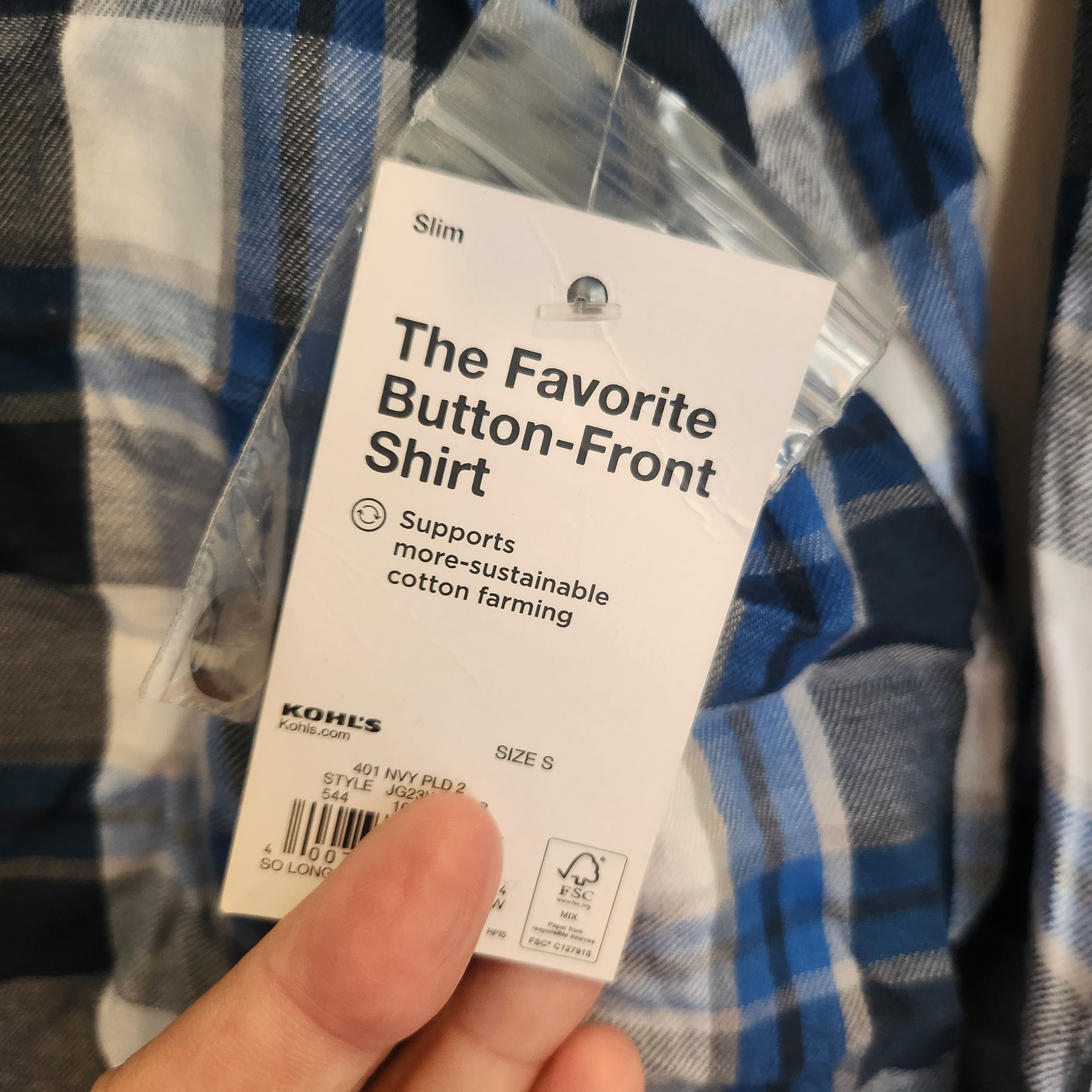 Kohl's So Men's Blue And White Plaid Button-Down Shirt S Bnwt — image 2 of 4